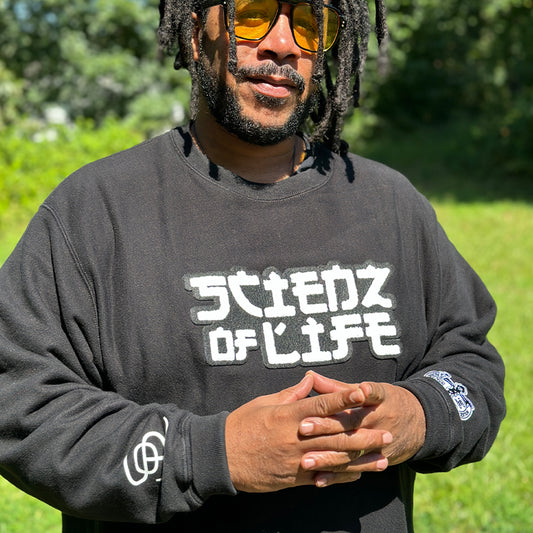 Scienz Of Life Spell Out Crewneck Sweatshirt w/ Chenille Embroidery